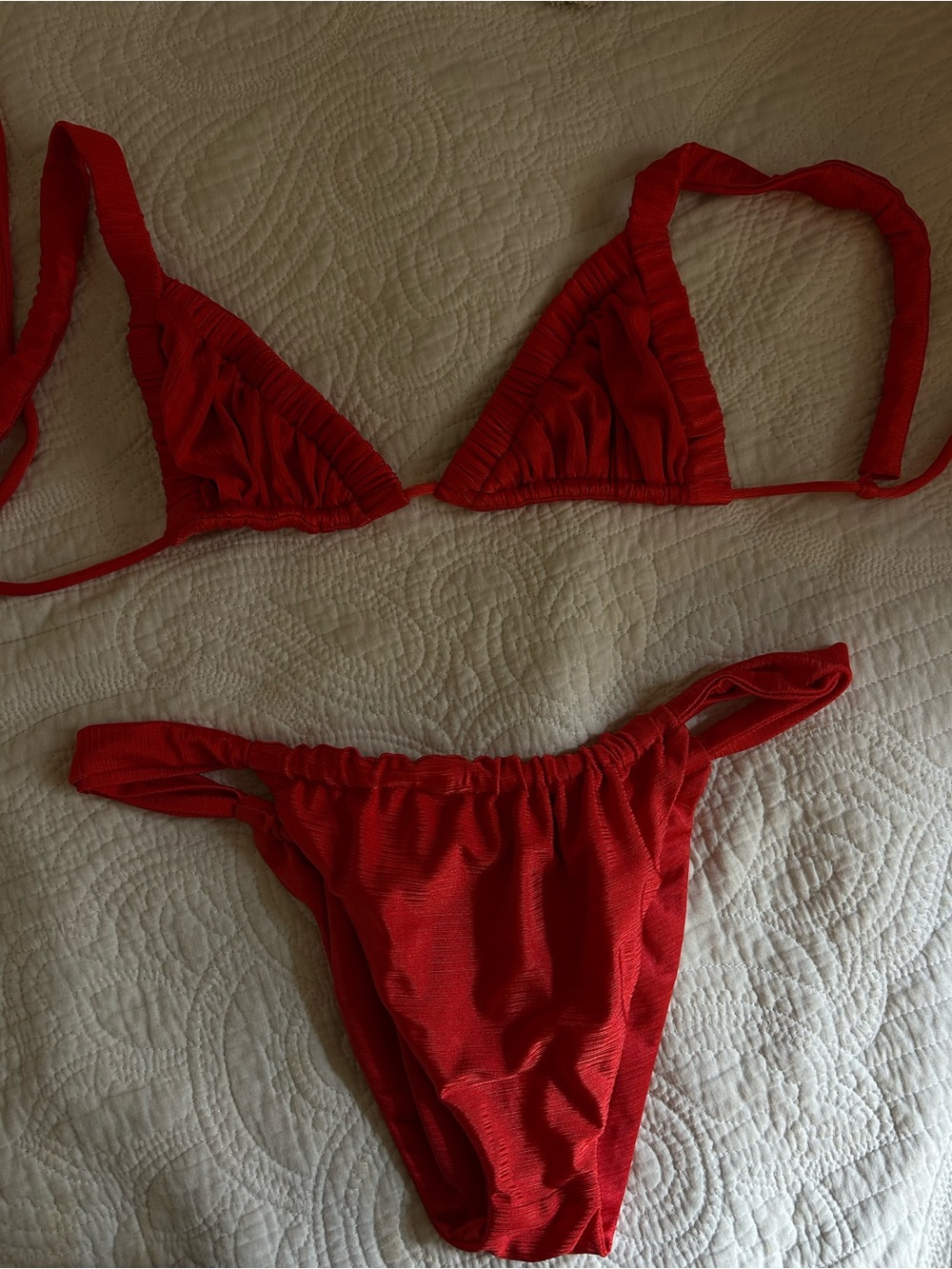 Women's Red Triangle Bikini Set - Classic Tie Swimwear